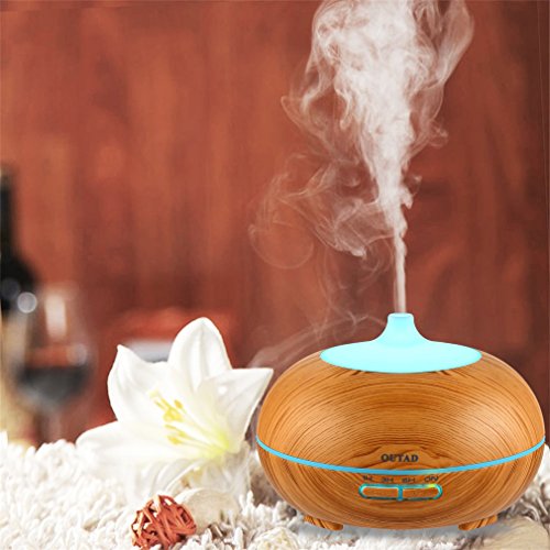 Aroma Diffuser OUTAD 300ml Wohltuend Holzmaserung Luftbefeuchter mit 7 Wechselfarben, Einstellbarer Nebelausstoß, Automatische Abschaltung und Niedrigwasserschutz, Aroma humidifier Duftzerstäuber Diffusor ätherisches Öl Diffusor Duftlampe EU für Aromatherapie, Yoga, Salon, Spa, Wohn, Schlaf, Bade oder Kinderzimmer Hotel etc - 2