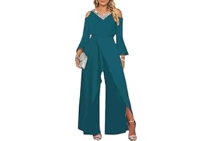 shownicer Tuta da Donna Estate Manica a 3/4 Girocollo Tinta Unita Jumpsuit Tutina Elegante in Pizzo Retro Tute Larghe a Gamba Larga Tuta Lunga