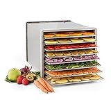 Klarstein Fruit Jerky Pro 8 - déshydrateur, Robot déshydrateur, 630 w, 8 Niveaux, Plateaux indépendants, température réglable, séchage sur 0,86 m², boîtier INOX, façade INOX, Notice, Argent