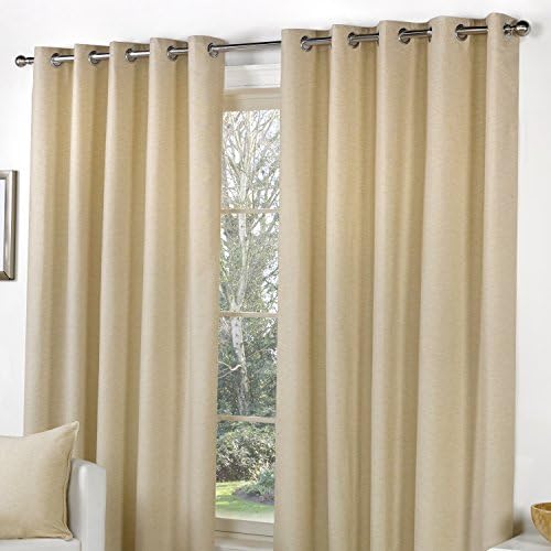 FusionNatural W66 x L90 Pastel Cream Eyelet Curtains-100% Cotton Bedroom/Living Room-Door Curtain-Thermal Drapes/Window Treatment-Sorbonne Collection, Fabric, 66" Width x 90" Drop (168 x 229cm)