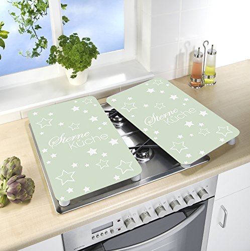 Wenko 2521476500 Herdabdeckplatte Universal Sterneküche für alle Herdarten, Gehärtetes Glas, 2-er Set, grün, 52 x 30 x 4,5 cm - 3