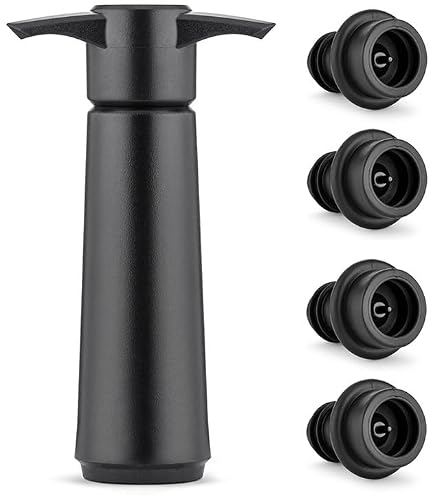 mumisuto Pompe à Vide Vin avec 4 Bouchons, Bouchon Vin Vide Air, Réutilisable Bouchon Bouteille Vin Garde le Vin Frais, Accessoires Vin, pour le Vin, Noir