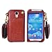 Produktbild Galaxy S4 Hülle, SHANGRUN Adjustable Detachable Strap PU Leder Tasche Case Schutzhülle Etui Hülle Mit Kartenfächer Earphone Smart Cord Wrap Hanging Neck Strap für Samsung Galaxy S4 I9500 Braun