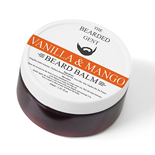 Vanilla & Mango Beard Balm (60ml) - Premium Quality Leave In Conditioning Butter for a Softer, Thicker and Fuller looking Beard - Extra Large 60ml Executive Looking Glass Jar Of Balm To Improve Growth, Shine And Add Texture To All Beards - The Bearded Gent