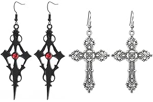 Weenkeey 2 Paia di Orecchini Gotici a Croce Pendolare - Barocco Orecchini a Goccia di Cristo per Donne Ragazze - Argento Nero