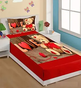 THE HOME STYLE 3D Digital Print Velvet bedsheet Single Bed with 1 Pillow Cover- Love Teddy