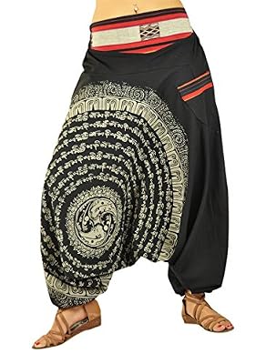 virblatt Sarouel unisexe avec entrejambe bas et impression de Mandala dessiné à la main, vêtements originaux, pantalon ethnique de virblatt S - L – Nirvana noir