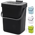 Kitchen Compost Bin,FININA Small Countertop Trash Can with Lid Under Sink for Kitchen, Food Waste Bin for Countertop, Mountable Garbage Can for Bathroom (Black-5L)