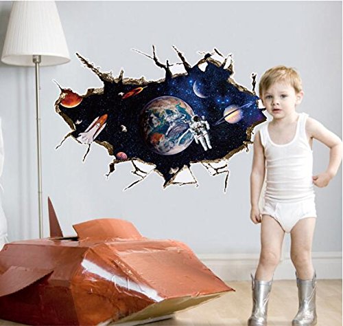 Zooarts 3D Outer Space Astronaut Wall Stickers Removable Wall Decals Art Decor Vinyl Kids Child Room Mural