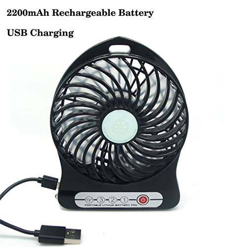 3 Geschwindigkeit Justierbarer Beweglicher Lithium Batterie Ventilator, USB Mini Schreibtisch Ventilator Batterie / USB betriebener beweglicher Ventilator PC Laptop Mac USB Kühlvorrichtung Kühlventilator Tabelle für Büro Haus und Spielraum (Schwarzes) - 6