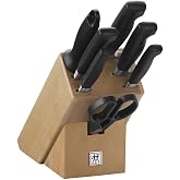 Zwilling Four Star 8 Piece Block Knife Set Natural Wood Block, Stainless Steel And Wood, Black