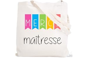 Angora Tote Bag Merci maîtresse - Sac Shopping pour Maîtresse d'école - Cadeau Fin d'année Scolaire