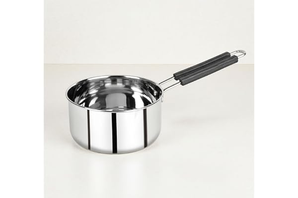 GaxQuly Heavy Gauge Stainless Steel Sauce Pan, Tea Pan, Milk Pan Pot Tapeli Patila Milk Boiler Induction & Gas Compatible Heat-Resistant Bakelite Handle (Silver 1 Litre)