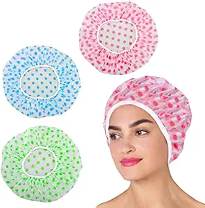 Gujrat Fashion Best Reusable Waterproof Elastic Eva Free-Size Bathroom Shower Caps - for Homes, Spas, Salons, Beauty Parlours multi colour set of 3, for womens and girls