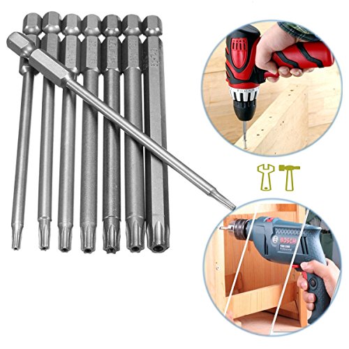 YKEZHU 8 Stück Torx Bits Schraubendreher Set Extra lang(100mm) und magnetisch T8-T40 1/4 Zoll Sechskant Schaft Elektrische Schraubendreher Werkzeuge - 3