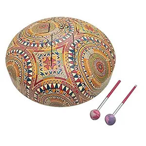 India Meets India 10 Inch OM Tongue Drum Tank Drum Steel Percussion Hangpan Drum Hand drum Musical Instrument with Bag and Mallets Stick (Cream)