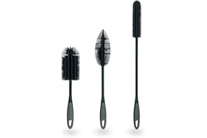 Kochblume Silikonbürsten 3er Set mit Wechselköpfen | Flaschenbürste, Spülbürste, Antibakteriell, Keimfrei (anthrazit)