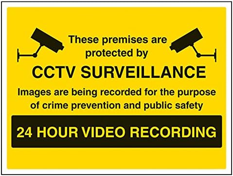 VSafety Warning, Closed Circuit Television 24 Hour Video Recording (Yellow) Sign - Landscape - 400mm x 300mm - 1mm Rigid Plastic