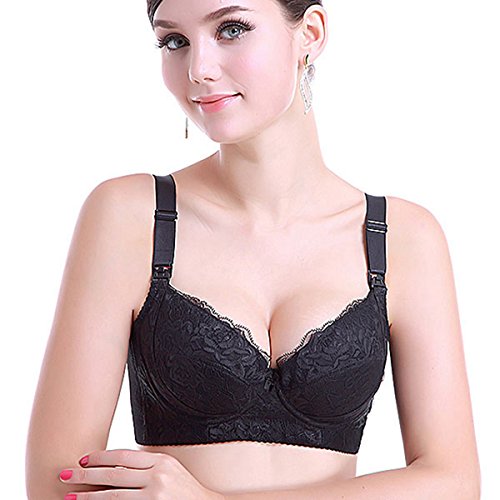 UTOVME Women Maternity Nursing Lace Clip Down Underwire Adjustable Breastfeeding Bra,Black