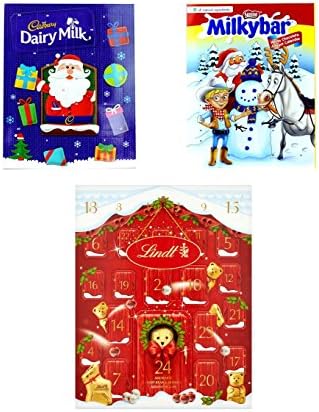 2017 Advent Calendar Selection - Milkybar, Cadbury, Lindt - Pack of 3 Calendars