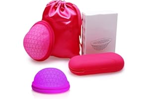 FENYW Femdisc Periodenscheibe, Menstruationstasse, Wiederverwendbare Menstruationsscheibe, Wiederverwendbare Menstruationstasse, BPA-frei Menstruationsscheiben Alternativen zu Tampons(Rot L + Lila S)