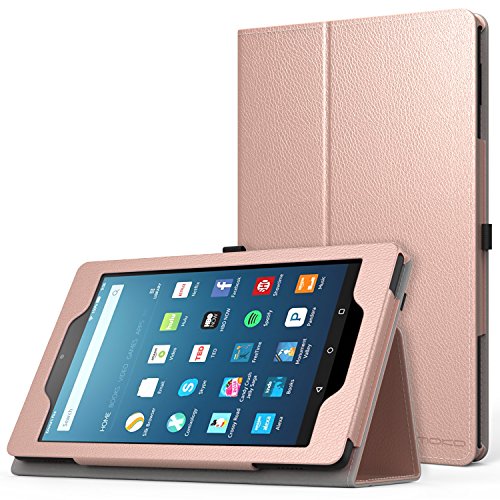 MoKo Hülle für Fire HD 8 2016 - Kunstleder Ständer Schutzhülle Smart Cover mit Auto Schlaf / Wach Funktion und Stift-Schleife für Fire HD 8 Tablet (6. Generation - 2016), Rose Gold