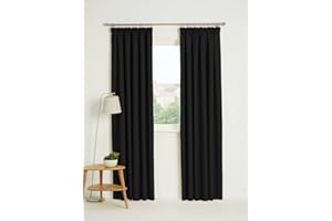 Kinfolk Textile Blackout Thermal Pencil Pleat Tape Top Insulated Pair of Blackout Curtains Including 2 Tiebacks (Black, 66" x 72")