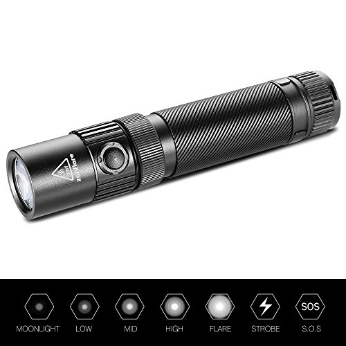Zanflare F1 LED-Taschenlampe, Cree XP-L V6 1240 Lumen super helle taktische Lampe mit Sicherheits-Hammer, IP68 Wasserdicht, USB wiederaufladbar, 7 Licht-Modi zum Wandern, Camping, Notfal - 2