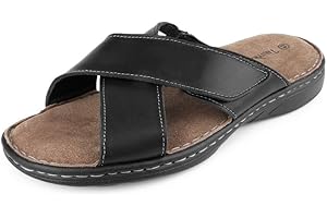 TIESTRA Sandal Mens Sandal Summer Slide Beach Indoor and Outdoor Anti-skidding walking Slippers with Adjustable Leather Straps UK7-UK13