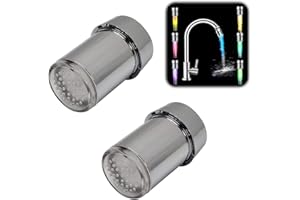 BQWEUN 2 Stück Temperaturregelung Wasserdurchfluss Led Küchenarmatur mit 3 Farbwechseln, Wasserhahn Armatur Licht mit Temperatur-Sensor, für Restaurant Haus Hotel Badezimmer Küche Zubehör