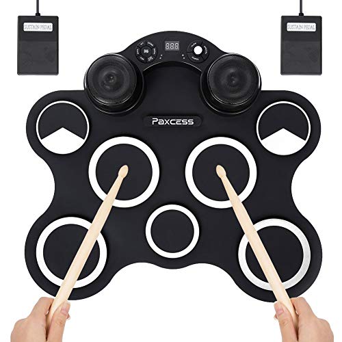 Preisvergleich Produktbild Rziioo Digitales elektronisches Schlagzeug-Set, tragbare USB-7-Trommel aus Silikon, eingebaute Doppellautsprecher,B