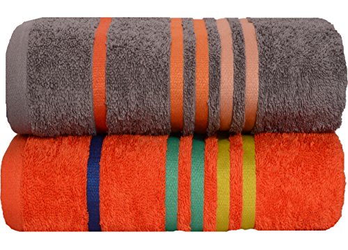 Casa Copenhagen Exotic Kollektion 475 g/m² Mittelgroß (60cm x 120cm) Baumwolle 2 teiliges Badetücher Set, Grau