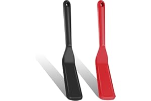 BLMHTWO Spatola in silicone, 2 spatole lunghe in crepe, con gancio, resistente al calore, antiaderente, per cucinare hamburger, pizza e bistecca (nero e rosso)
