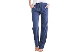 Yutdeng Pantalones Anchos Mujer Verano Pantalon Lino con Bolsillos Casual Pantalones Largos Algodón Cintura Alta Elástica con Cordón Vintage Pantalón de Verano Mujer Sueltos