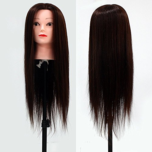 Neverland Beauty 26" 30% Real Hair Hairdressing Training Mannequin Hairdresser Training Heads With Free Clamp For College and Professional Use Dark Brown