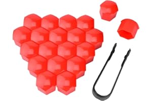 CGEAMDY 20 Pièces 17mm Capuchons D'écrou De Roue, Hexagonal Plastique Protecteurs Boulon, Universel pour Toutes De Voiture, avec Ensemble Outil De Suppression, Décoration De Voiture (Rouge)