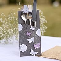 12 Bestecktaschen Platzkarten Serviettentaschen grau Name Handarbeit binnbonn