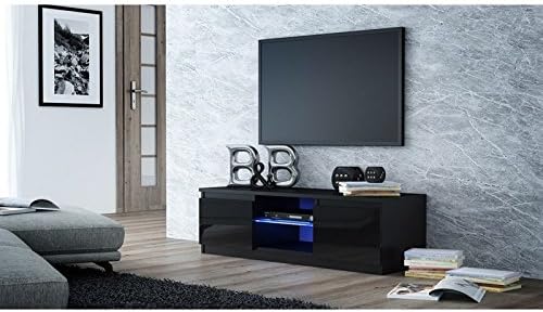 Sen Furniture Ltd Black Gloss TV Media Unit TV stand.Glass shelf and FREE LED kit. Fits up to a 44" TV