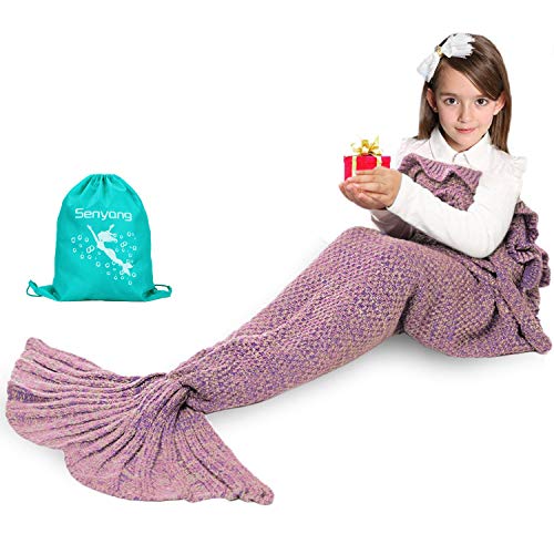 SENYANG Cola De Sirena Manta - Regalos para niñas, Manta De Sirena para Niñas, Bolsas De Dormir para Niños,La Mejor opción para Regalos de niñas, Regalos de cumpleaños(Lavanda)