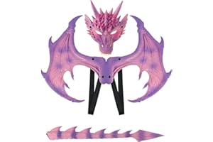 PIUMOJ Ali di Drago Costume per bambini, Set di Ali di Drago di Halloween, Costume da Drago Dinosauro Cosplay Set di Carnevale Halloween, con Maschera Ali e Coda