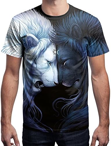 NING456 Lion Pattern /3D/ Printing/Men / Short Sleeves/Fat / Big Code/T-Shirt/Round Collar