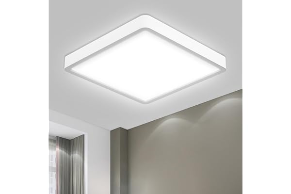 LQWELL® Plafonnier LED, IP44 Lampe de Salle de Bain Étanche Carré Plat 18W 6000K 1600LM Lampe Simple Moderne Mince pour Salon Salle de Bain Chambre Cuisine Couloir Sous-Sol Bureau, 220 * 24mm