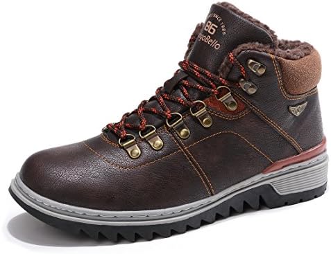 Schuhchan Mens Warm Winter Boots Leather Waterproof Snow Ankle Boots,Dark Brown 41EU/UK7.5
