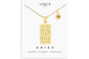 CRYSTALINA Collar Unisex con Colgante de Doble Grabado con Signo del Zodiaco y Constelación - Acero Inoxidable Bañado en Oro 18K - Ajustable 40+5cm - Resistente al Agua e Hipoalergénico