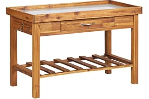 vidaXL Banco da Lavoro da Giardino con Cassetto e Ripiano Robusto Piano in Zinco Tavolo Invasatura Cura Piante Naturale Legno Massello Acacia