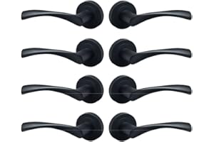Designer Levers Hiatt Hardware Marvel Lever on Rose Door Handles Pair in Matt Black Finish Pack of 4 - Interior Use Door Handle - Round Modern Design