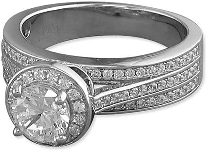 Sterling Silver Ring Cubic zirconia triple stacker halo cluster