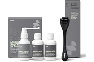 ‎SONS Sons Minoxidil 5% Lösung (3x60ml) mit 0.25mm Derma Roller für Männer bei Haarausfall, Klinisch bewährte Behandlung, für Haarwachstum, präzisem Pumpspender, Microneedling erhöht die Aufnahme, 3 Monate