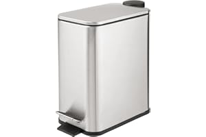 mDesign Papelera de baño rectangular – Cubo metálico de 5 litros con pedal, tapadera y cubo interior de plástico – Elegante contenedor de residuos de acero para baño, cocina y oficina – plateado mate