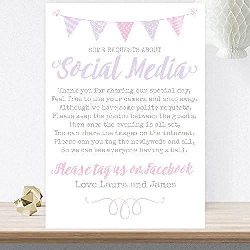 Personalised Social Media Facebook Tag Wedding Sign Poster Pink and Lilac Bunting (LIB50)